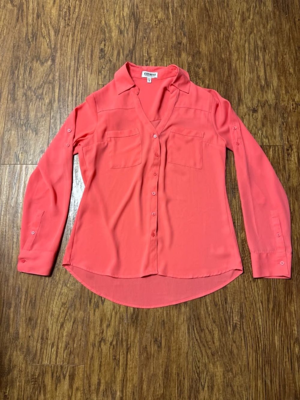Express Portofino Button-Down Long Sleeve Blouse Shirt Coral Pink Size XS